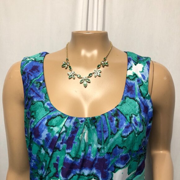 Perceptions New York Dress Womens Sz Medium Blue Green Sleeveless Floral Stretch - Picture 2 of 9